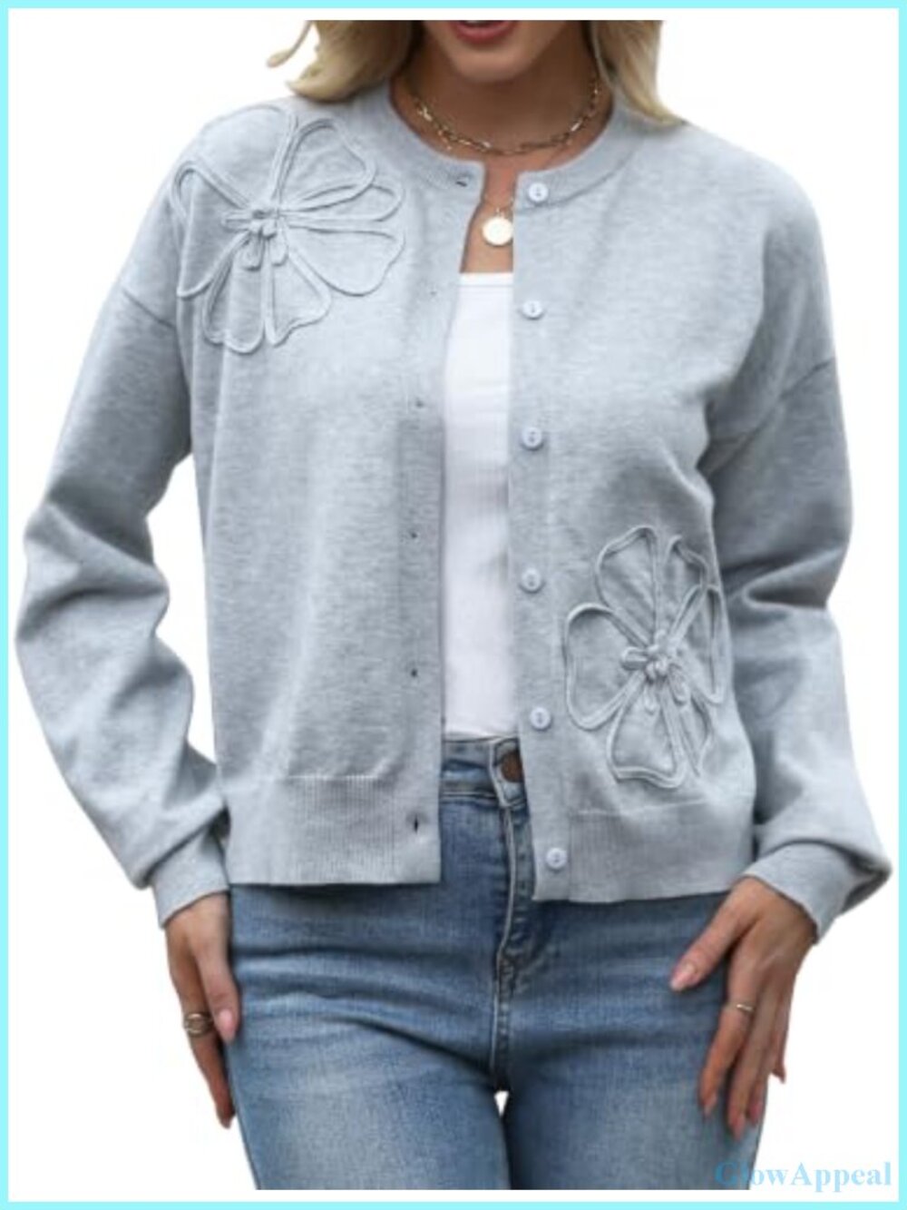 Women's Floral 3D Button Down Cardigan Wool Blend Lightweight